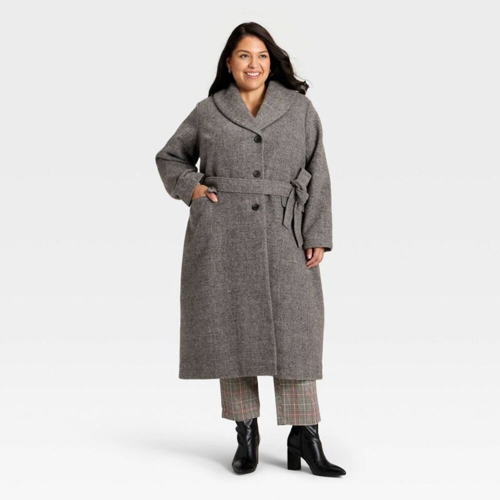 Women's Belted Coat - Ava & Viv Dark Gray 2X